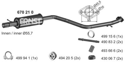  670210 ERNST Средний глушитель выхлопных газов