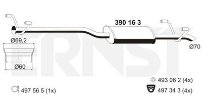  390163 ERNST Средний глушитель выхлопных газов
