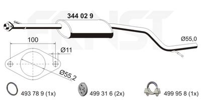  344067 ERNST Средний глушитель выхлопных газов