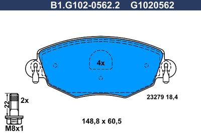 B1G10205622 GALFER Комплект тормозных колодок, дисковый тормоз