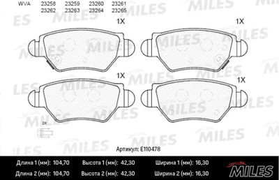 E110478 MILES Комплект тормозных колодок, дисковый тормоз