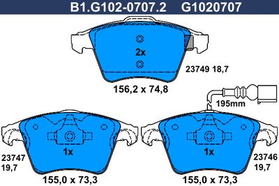 B1G10207072 GALFER Комплект тормозных колодок, дисковый тормоз