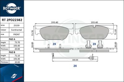 RT2PD22382 ROTINGER Комплект тормозных колодок, дисковый тормоз