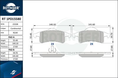 RT1PD15580 ROTINGER Комплект тормозных колодок, дисковый тормоз