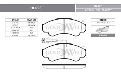 1028F GOODWILL Комплект тормозных колодок, дисковый тормоз