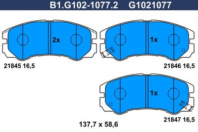 B1G10210772 GALFER Комплект тормозных колодок, дисковый тормоз