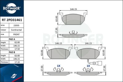 RT2PD31461 ROTINGER Комплект тормозных колодок, дисковый тормоз