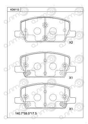 KD6112 ASIMCO Комплект тормозных колодок, дисковый тормоз