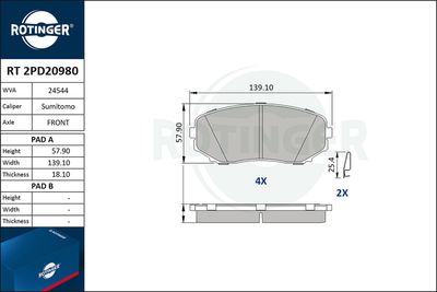 RT2PD20980 ROTINGER Комплект тормозных колодок, дисковый тормоз