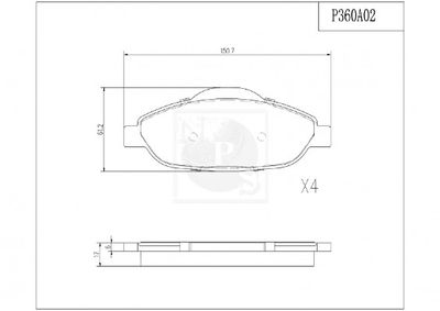 P360A02 NPS Комплект тормозных колодок, дисковый тормоз