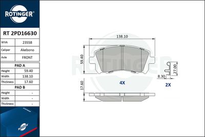 RT2PD16630 ROTINGER Комплект тормозных колодок, дисковый тормоз