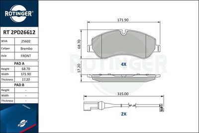 RT2PD26612 ROTINGER Комплект тормозных колодок, дисковый тормоз