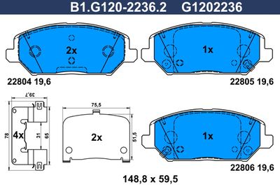 B1G12022362 GALFER Комплект тормозных колодок, дисковый тормоз