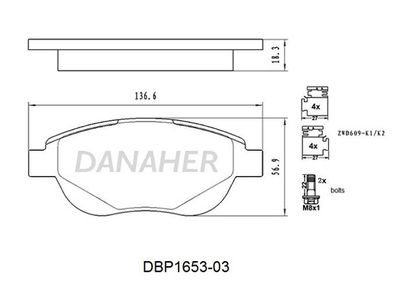 DBP165303 DANAHER Комплект тормозных колодок, дисковый тормоз