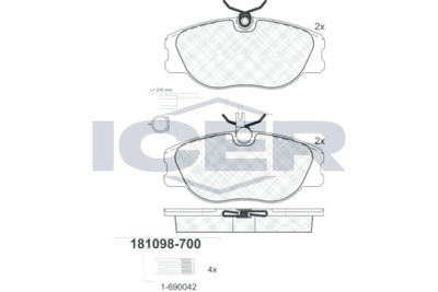181098700 ICER Комплект тормозных колодок, дисковый тормоз