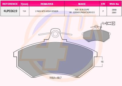 4UP03619 4u Комплект тормозных колодок, дисковый тормоз