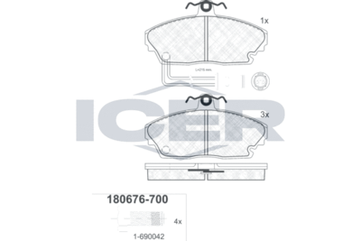 180676700 ICER Комплект тормозных колодок, дисковый тормоз
