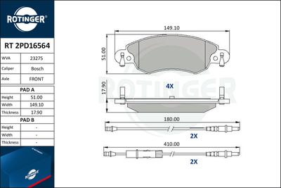 RT2PD16564 ROTINGER Комплект тормозных колодок, дисковый тормоз