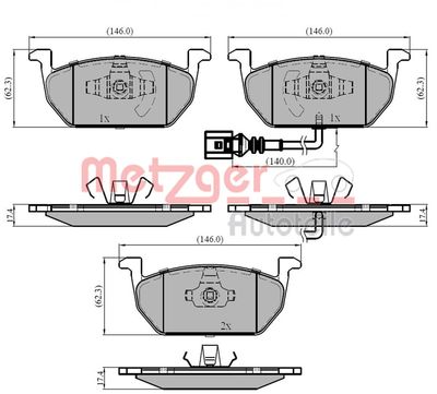 1170828 METZGER Комплект тормозных колодок, дисковый тормоз