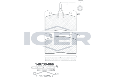 140730066 ICER Комплект тормозных колодок, дисковый тормоз