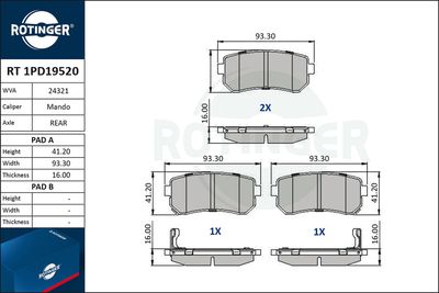 RT1PD19520 ROTINGER Комплект тормозных колодок, дисковый тормоз