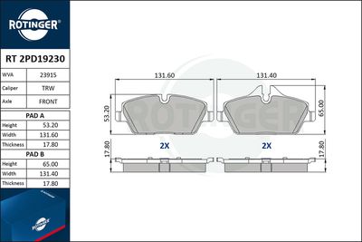 RT2PD19230 ROTINGER Комплект тормозных колодок, дисковый тормоз