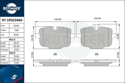 RT1PD22460 ROTINGER Комплект тормозных колодок, дисковый тормоз