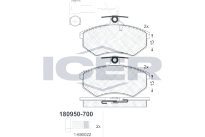 180950700 ICER Комплект тормозных колодок, дисковый тормоз