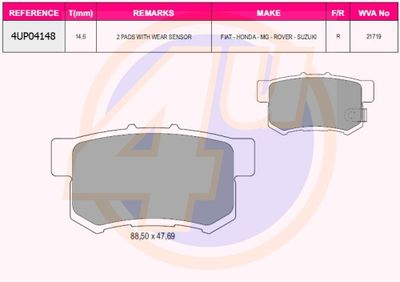 4UP04148 4u Комплект тормозных колодок, дисковый тормоз