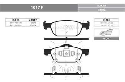 1017F GOODWILL Комплект тормозных колодок, дисковый тормоз