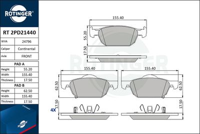 RT2PD21440 ROTINGER Комплект тормозных колодок, дисковый тормоз