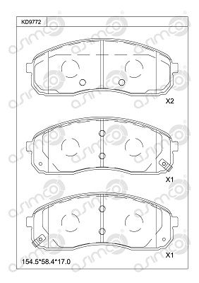 KD9772 ASIMCO Комплект тормозных колодок, дисковый тормоз