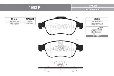 1083F GOODWILL Комплект тормозных колодок, дисковый тормоз