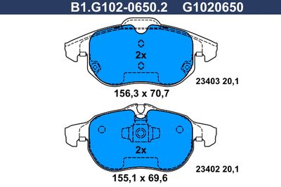 B1G10206502 GALFER Комплект тормозных колодок, дисковый тормоз