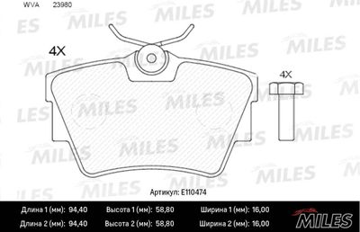 E110474 MILES Комплект тормозных колодок, дисковый тормоз