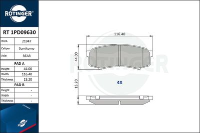 RT1PD09630 ROTINGER Комплект тормозных колодок, дисковый тормоз