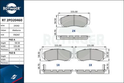 RT2PD20460 ROTINGER Комплект тормозных колодок, дисковый тормоз