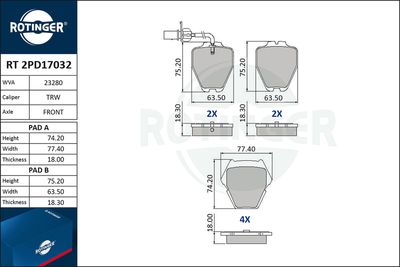 RT2PD17032 ROTINGER Комплект тормозных колодок, дисковый тормоз