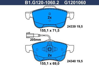 B1G12010602 GALFER Комплект тормозных колодок, дисковый тормоз