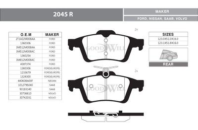 2045R GOODWILL Комплект тормозных колодок, дисковый тормоз