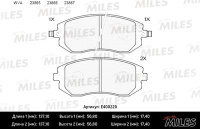 E400220 MILES Комплект тормозных колодок, дисковый тормоз