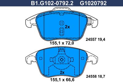 B1G10207922 GALFER Комплект тормозных колодок, дисковый тормоз