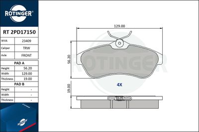 RT2PD17150 ROTINGER Комплект тормозных колодок, дисковый тормоз