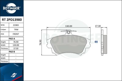 RT2PD13980 ROTINGER Комплект тормозных колодок, дисковый тормоз