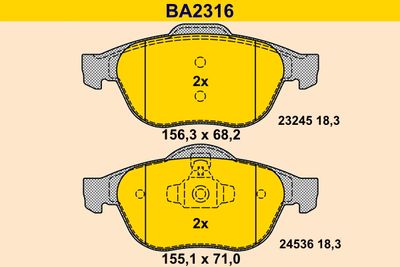 BA2316 BARUM Комплект тормозных колодок, дисковый тормоз