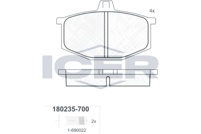 180235700 ICER Комплект тормозных колодок, дисковый тормоз