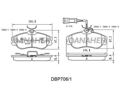 DBP7061 DANAHER Комплект тормозных колодок, дисковый тормоз