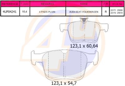 4UP04241 4u Комплект тормозных колодок, дисковый тормоз