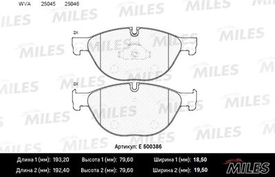 E500386 MILES Комплект тормозных колодок, дисковый тормоз