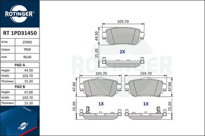 RT1PD31450 ROTINGER Комплект тормозных колодок, дисковый тормоз